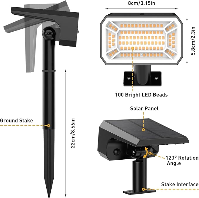 Solar Spot Lights Outdoor Waterproof IP65, [8 Pack/100 LED/4 Modes] Solar Landscape Spotlights, Auto On/Off Solar Powered Flood Lights for Outside Yard Garden Pathway(Warm White)