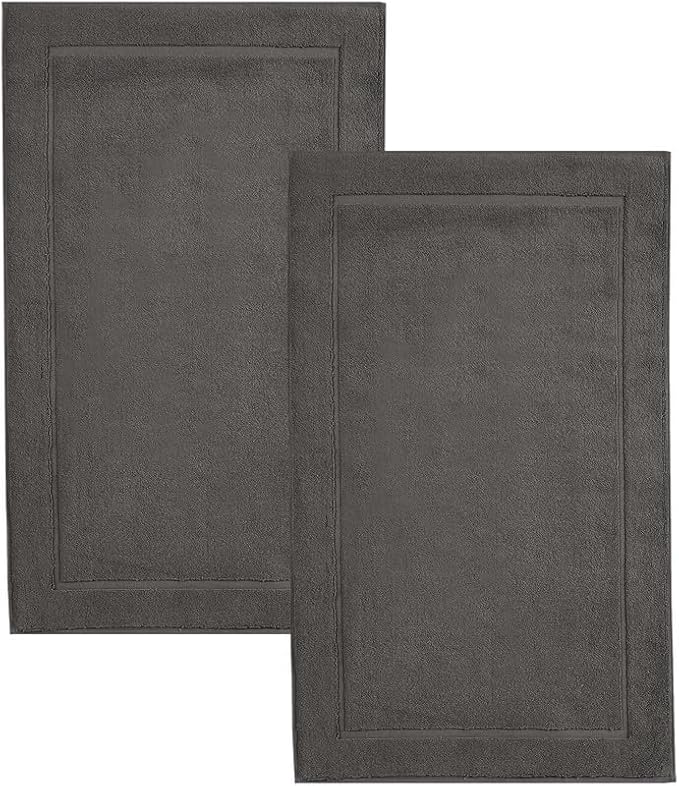 Hawmam Linen Cool Grey Bath Mats, 21 x 34 inches, Banded Design, Highly