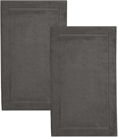 Hawmam Linen Cool Grey Bath Mats, 21 x 34 inches, Banded Design, Highly