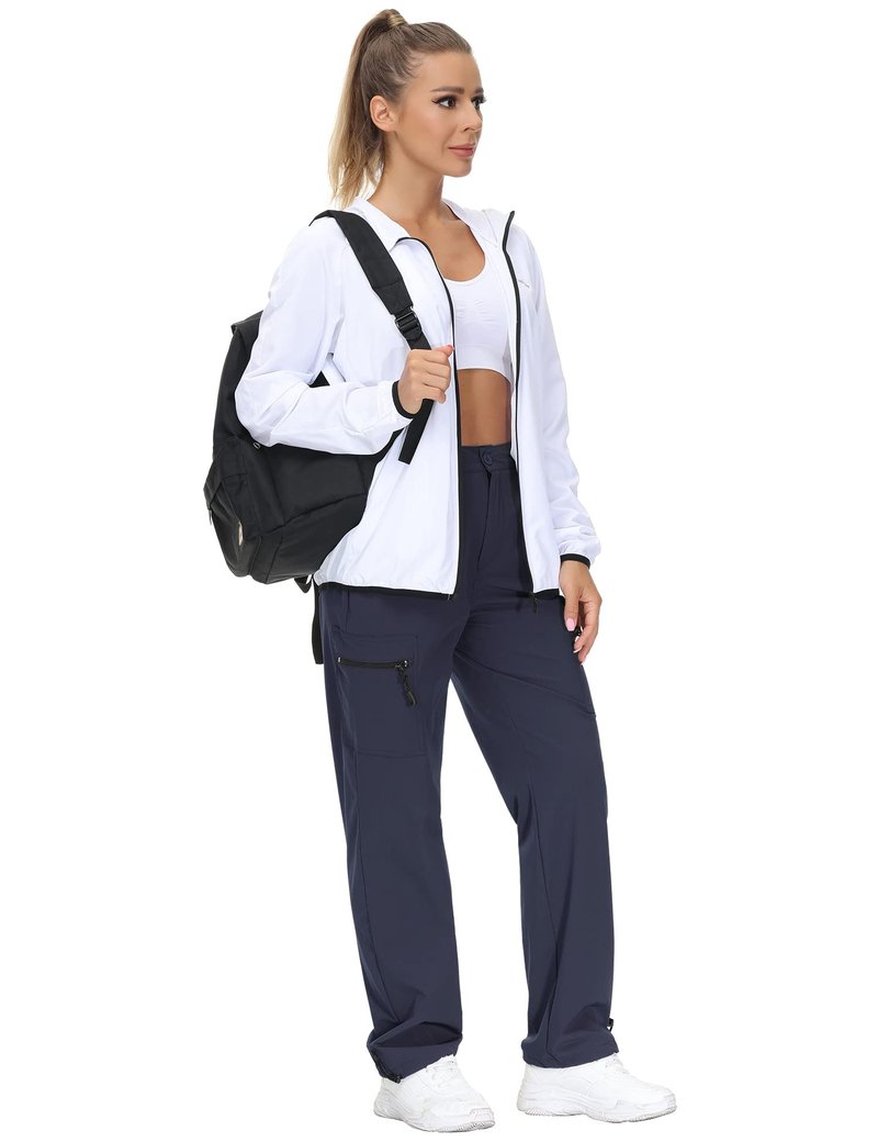 VVK Women's Cargo Joggers Pants Lightweight Athletic Outdoor Travel Hiking Quick Dry Workout Pants Water Resistant Navy Large
