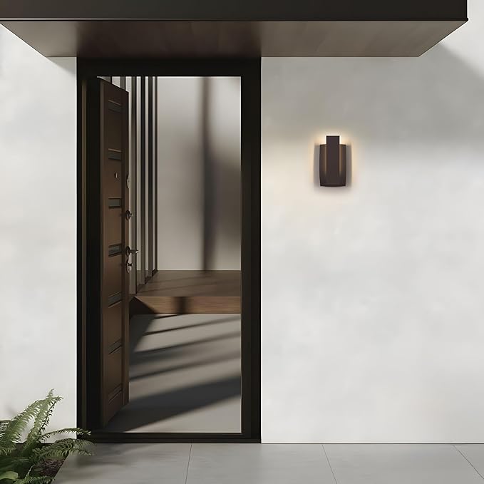 LamQee Modern Outdoor Wall Lights for House LED Integrated, Aluminum Outdoor Porch Light Fixture Wall Mount, 3000K 10W Exterior Wall Sconce Lighting Patio Front Door Garage Indoor, Brown