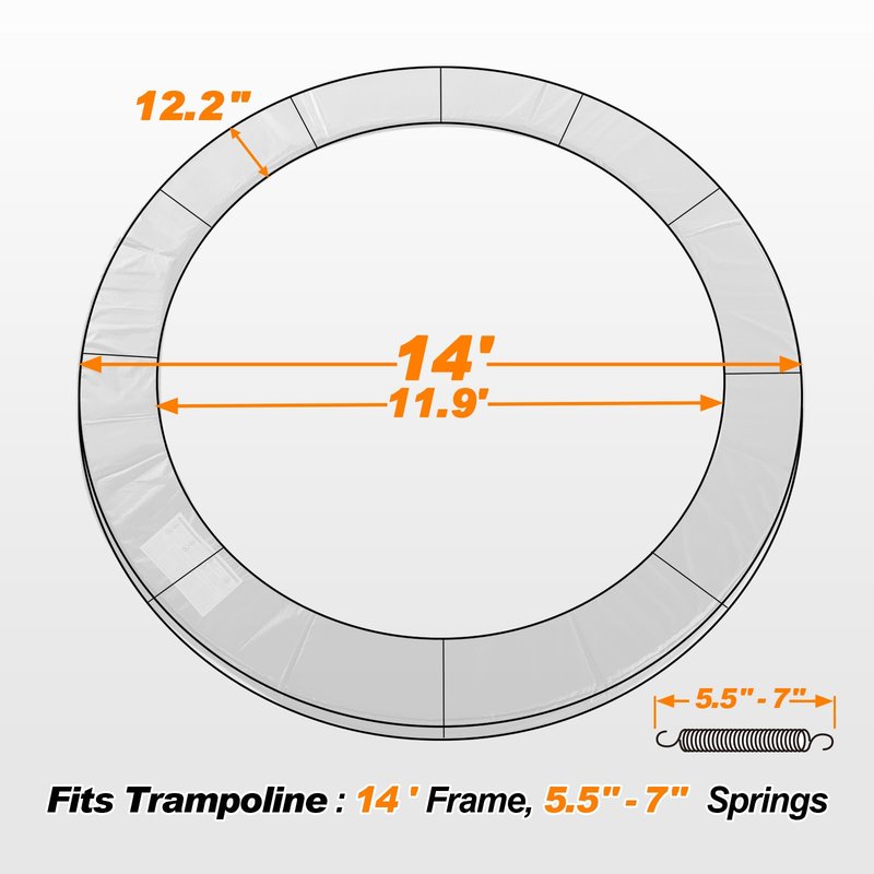Exacme Trampoline Pad 16 15 14 12 10 8 FT, Waterproof Safety Spring Cover Round Frame Pad, No Hole for Pole, Trampoline Replacement Accessories (Blue, 14FT)