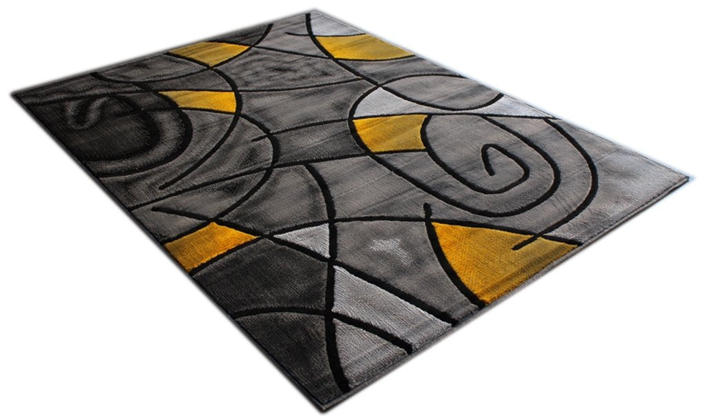 Masada Rugs, Modern Contemporary Area Rug, Yellow Grey Black (8 Feet X 10 Feet)