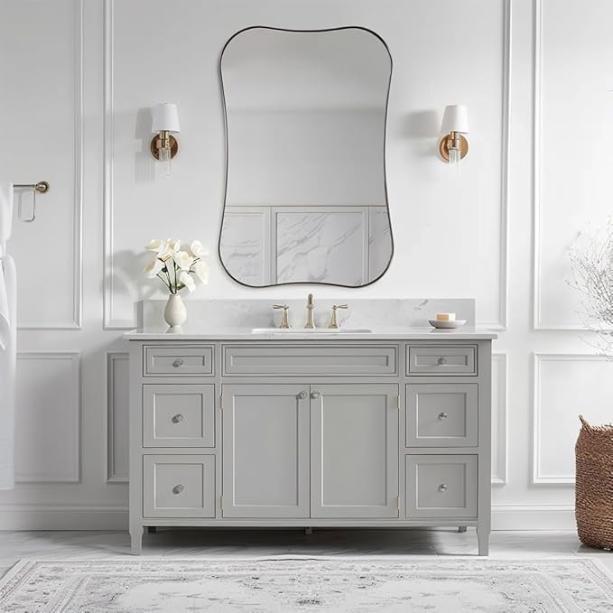 ANDY STAR Chrome Mirrors, Contempoary 24x36 Inch Scalloped Asymmetrical Bathroom Mirrors with Notched Edges in 1 Inch Stainless Steel Frame Wall Mounted Horizontal/Vertical for Home Decor