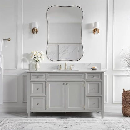 ANDY STAR Chrome Mirrors, Contempoary 24x36 Inch Scalloped Asymmetrical Bathroom Mirrors with Notched Edges in 1 Inch Stainless Steel Frame Wall Mounted Horizontal/Vertical for Home Decor