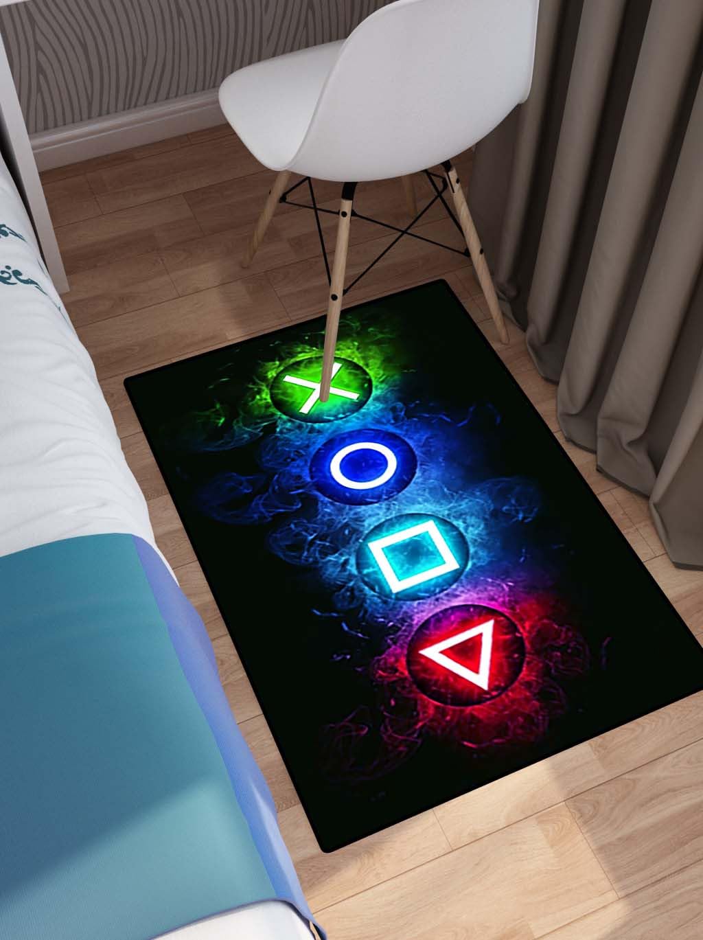 Gaming Area Rugs for Boys Cool Game Style Bedroom, Gamer Rug Boys Room Decor, Video Games Bedroom Carpet for Teens, Controller Gamepad Player Standing Throw Doormats Yoga Mat Black