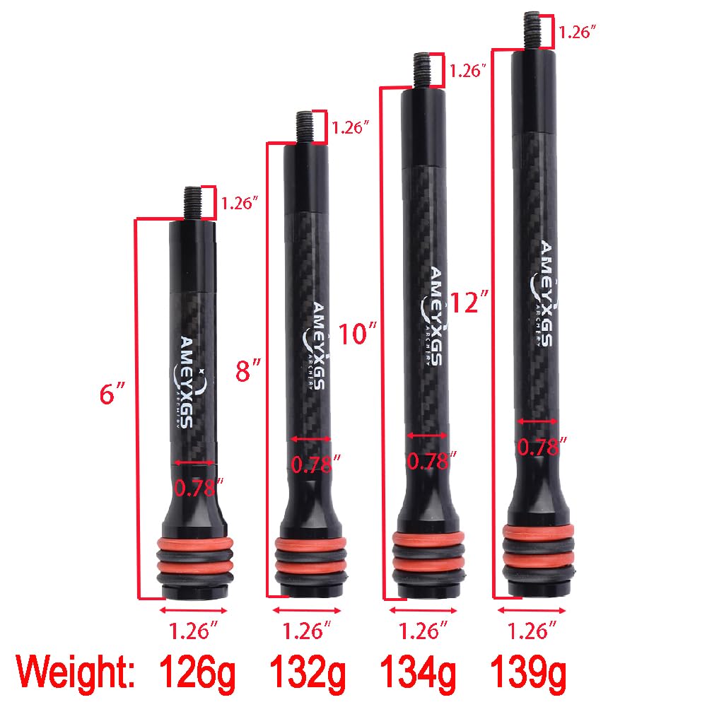 AMEYXGS 6/8/10/12 Inch Archery Bow Stabilizer Carbon Fiber Balance Bar Rod Side Rod Stabilizer Dampen Weight for Compound Bow Recurve Bow Accessory (Green, 10 Inch)