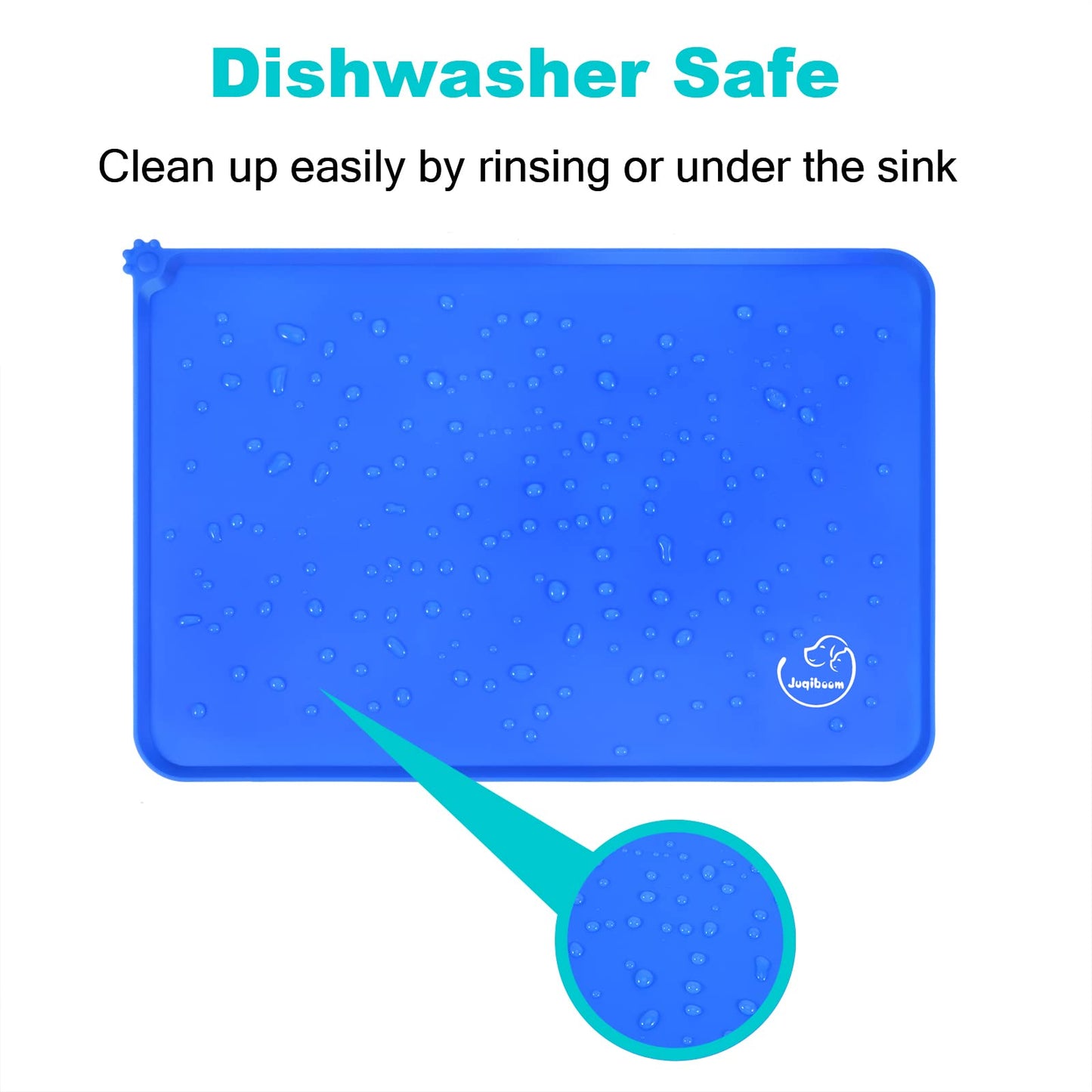 Juqiboom Silicone Waterproof Dog Cat Pet Feeding Mats, Non Slip, Easy Clean Pet Dog Cat Bowl Mats Placemat (18.5" x 11.5") Navy Blue