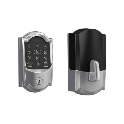 Schlage BE499WB CAM 619 Encode Plus WiFi Deadbolt Smart Lock, Keyless Entry Touchscreen Door Lock with Camelot Trim, Satin Nickel