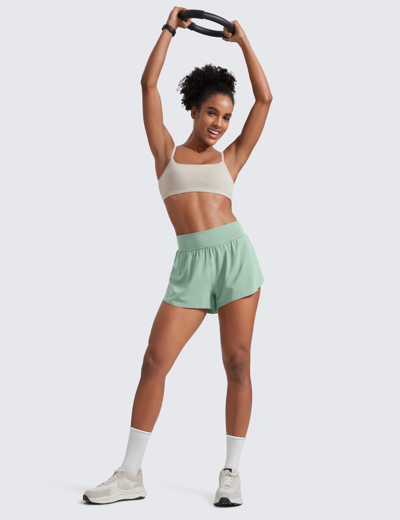 CRZ YOGA High Waisted Split Running Shorts for Women 3" - Comfy Mesh Liner for Workout Athletic GymTrack Quick Dry Green Palm Court Small