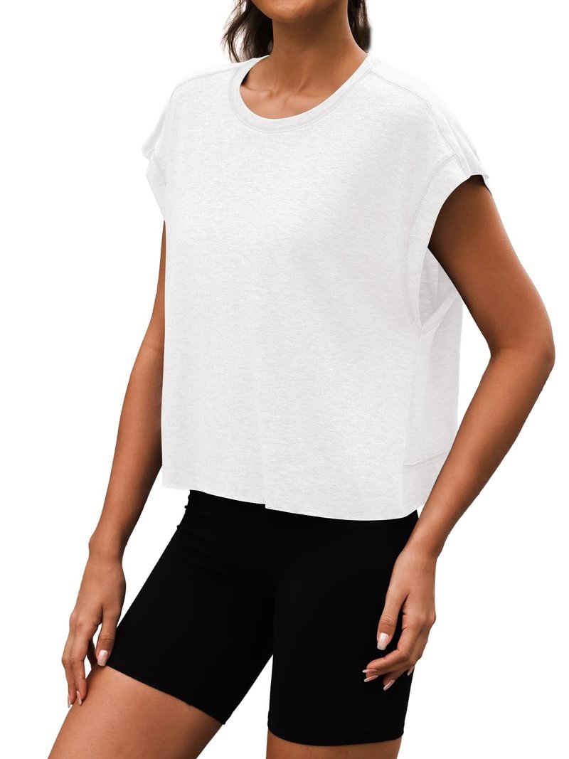 3rd hill Women Open Back Workout Shirts Short Sleeve Tops Casual Yoga Y2k Athletic Gym Running Crop Tees White S