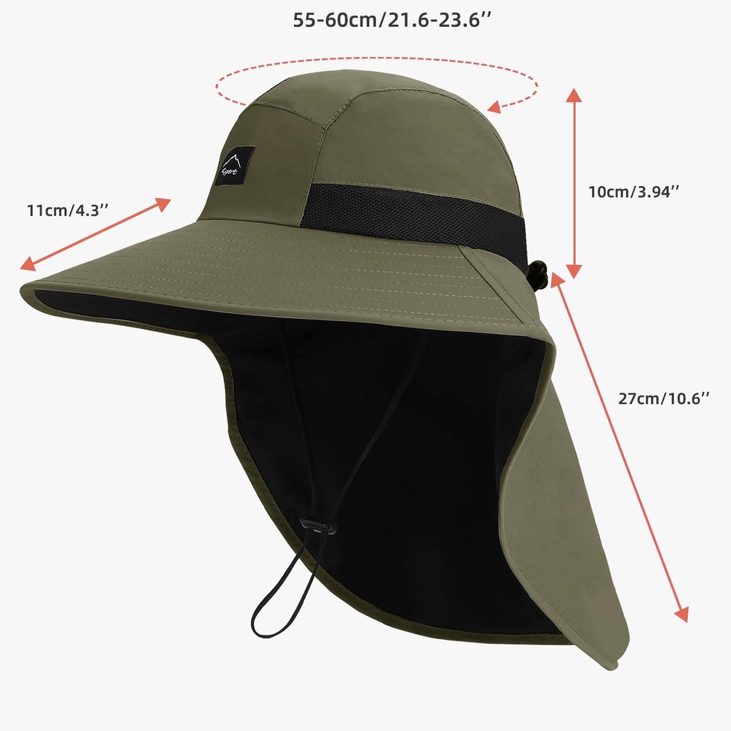 Rosoz Outdoor Sun Hat for Men Women, UPF50+ Protection Safari Cap Wide Brim Mesh Fishing Hat with Neck Flap Beach Garden