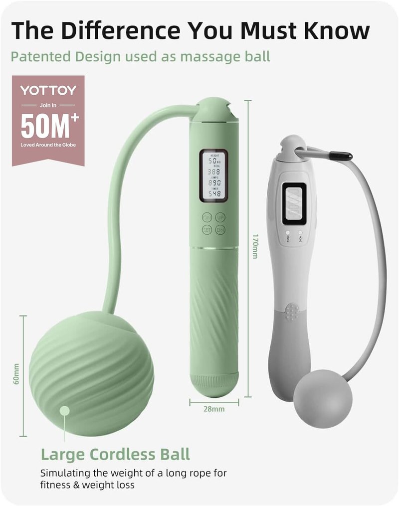 YOTTOY Cordless Jump Rope for Adults | Weighted Design with LCD Display - Perfect for Women