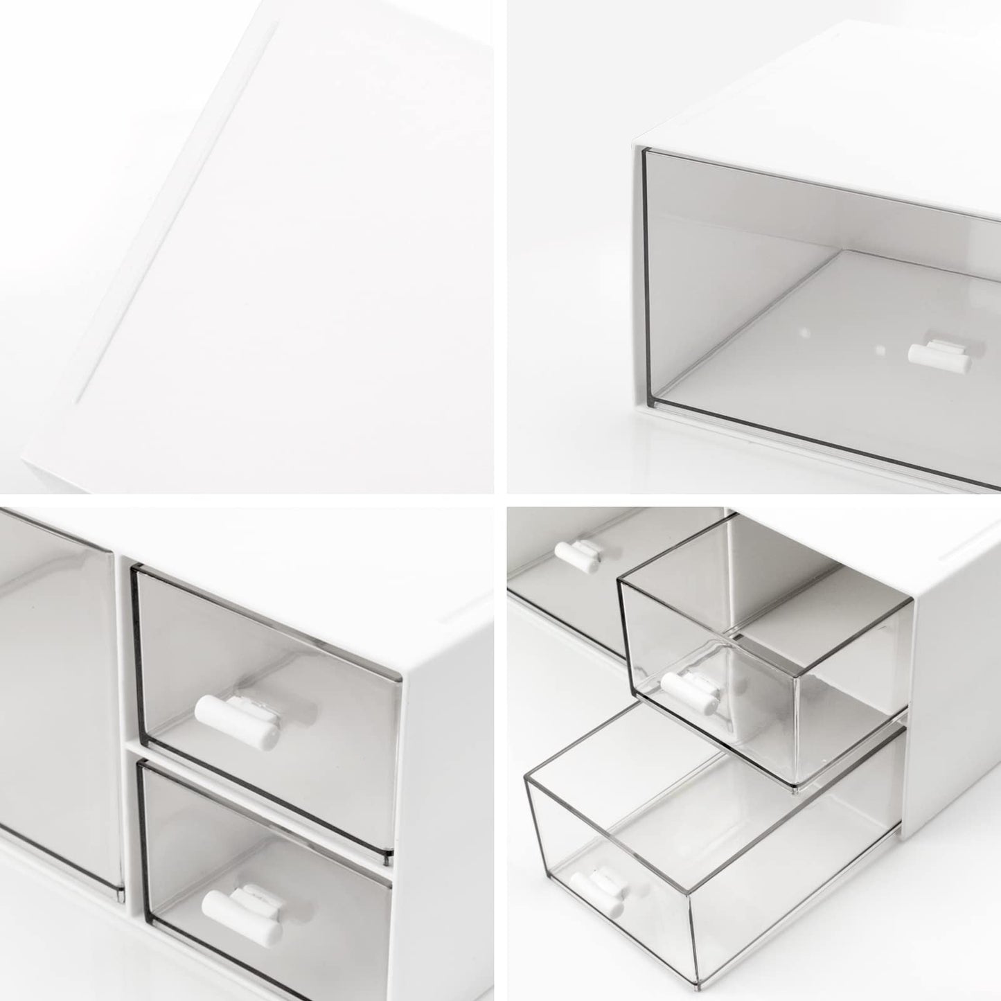Desk Organizer Stackable Storage Drawers with 3 Compartments Stackable Drawers Great for Desk Storage, Makeup Storage Bathroom Organization Accessories Etc (White)