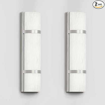 LED Bathroom 16 Inch Vanity Lighting Fixtures | CRI 90 4000K Brushed Nickel Wall Sconce Set of Two with White Frosted Glass Shade | 120V 15W 1200LM Dimmable with Dimmer Switch(not Included)
