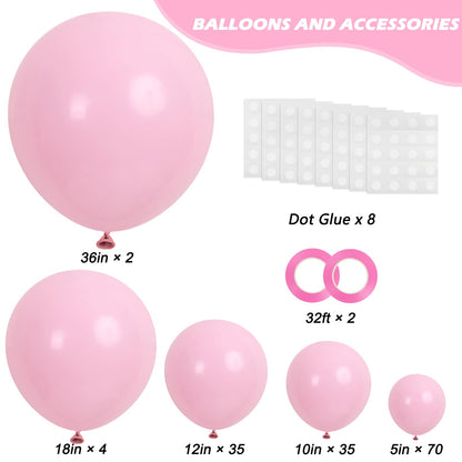 rubfac Pastel Pink Balloons, 146pcs Different Sizes Pack of 36 18 12 10 5 Inch for Balloon Garland Arch as Valentine's Day Graduation Wedding Birthday Baby Shower Anniversary Party Decorations