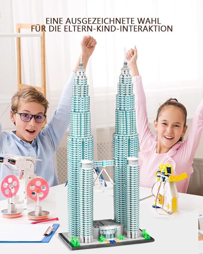 1:800 Malaysia Twin Towers Architecture Building Blocks Set Kuala Lumpur Petronas Tower Modular Construction Kit for Adults &amp Teens (5839 Pieces)