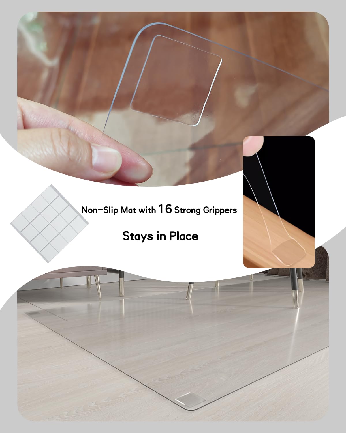 【16 Anti-Slip Stickers Included】 5'×7' Clear Vinyl Rugs for The Floor, Waterproof Vinyl Floor Mat, Plastic Floor Protector for Hardwood, Wipeable Clear Carpet Protector for Under Dining Table/Bedroom