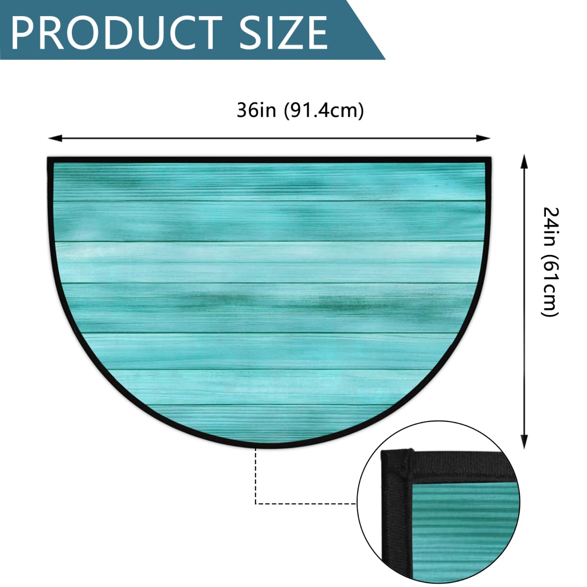 AUUXVA Half Round Door Mat Welcome Door Mats for Front Door Outdoor Indoor Entrance Half Circle Floor Mat for Home Kitchen Patio 36" x 24" (Turquoise Wooden)