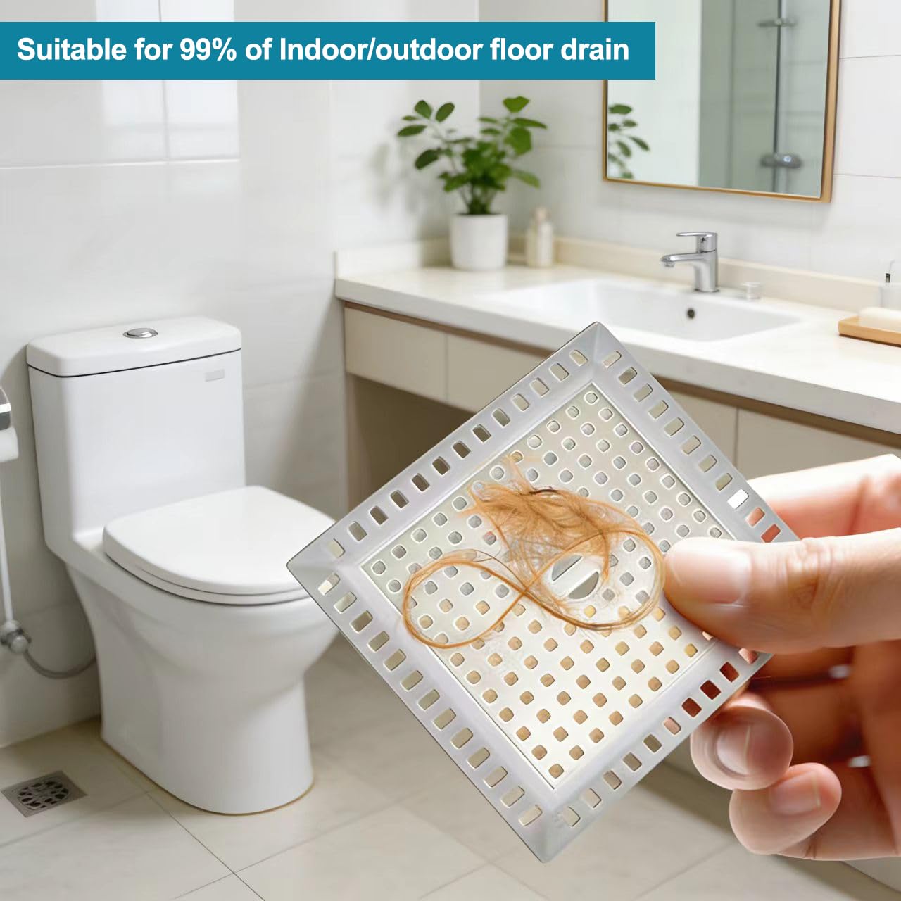 Folklyzo Drain Hair Catcher, 2pcs Square Shower Drain Cover for Bathroom, Drain Strainer, Stainless Steel and Silicone (Square)