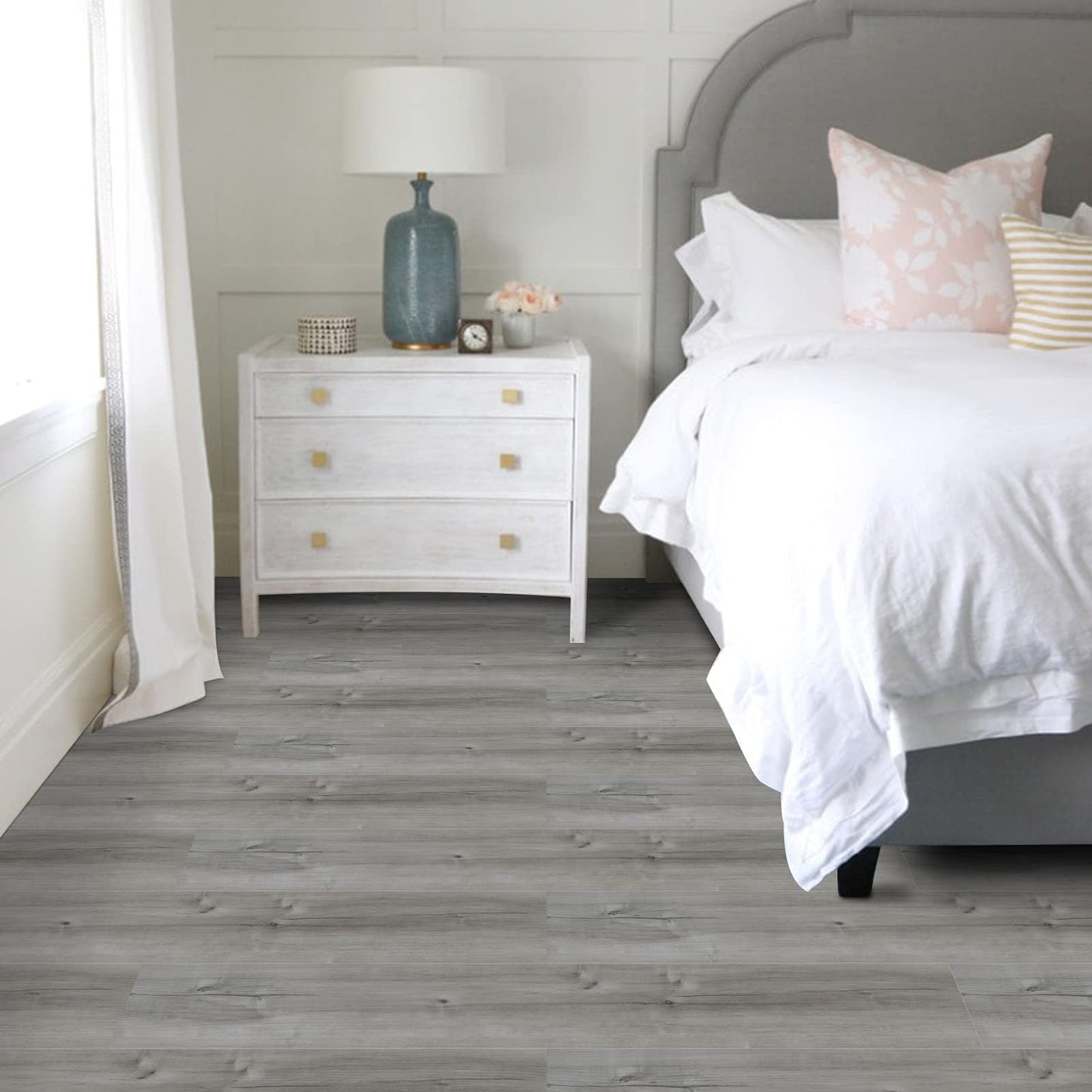 Peel and Stick Floor Tile, 10-Pack 15 Sq.Ft, Natural Grey Wood Grain Look, Self Adhesive and Waterproof for Transfer Bathroom, Kitchen, Living Room, Bedroom