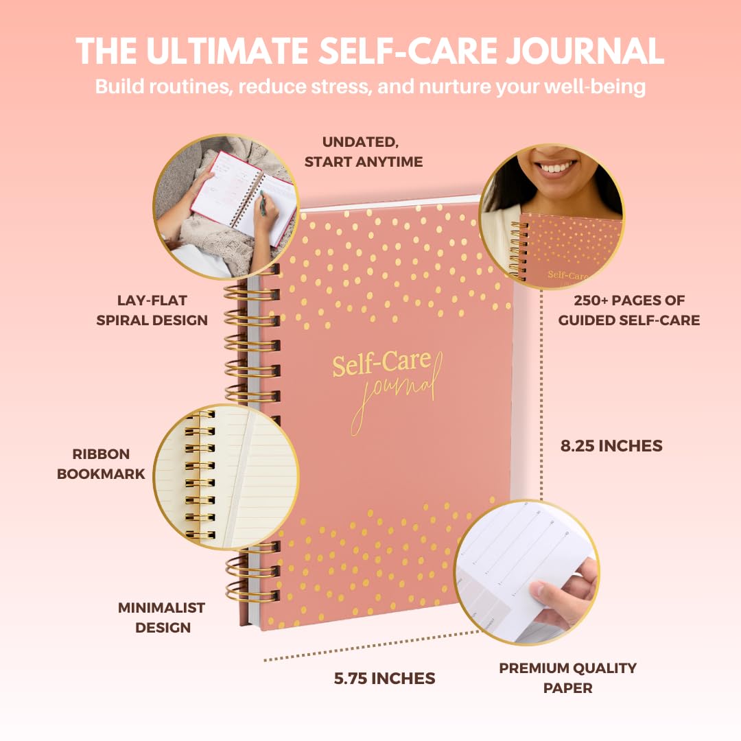 Daily Self Care Journal for Women - A5, Wellness Journal with Prompts - Goal Journal for Happiness,Mindfulness,Productivity & Personal Development - Reduce Stress & Improve Mental Health - Pink