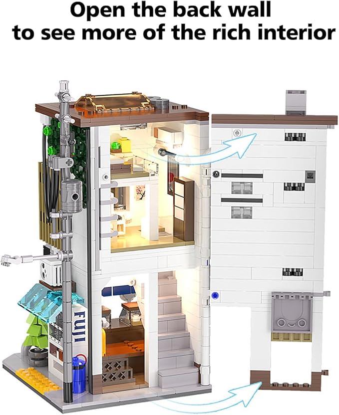 Japanese Street View Steamed Bun Shop Building Block Set Tokyo Architecture with USB Lighting Collectible Construction Toy for Adults and Teens(1108 Pieces)