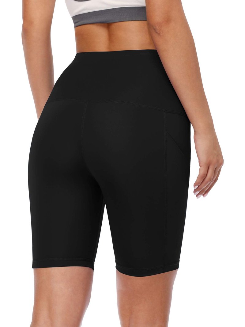 CADMUS Women's High Waist Spandex Yoga Shorts for Bike Running Two Side Pockets,1010,Black,Black,Black,X-Large