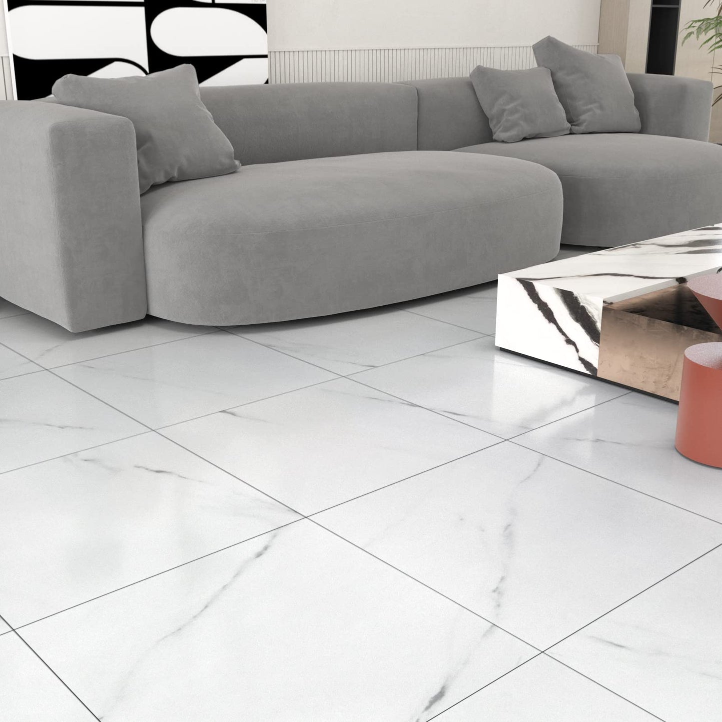 WESTICK 20 PCS Peel and Stick Floor Tile Bathroom Waterproof White Marble Vinyl Flooring Adhesive Vinyl Tiles Peel and Stick Floor Self Stick on Floor Tiles for Bedroom Kitchen Camper 12" x 12"