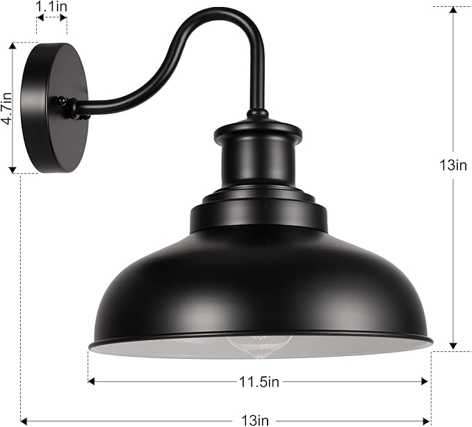 Outdoor Gooseneck Barn Light Outdoor Wall Sconce Farmhouse Exterior Wall Mount Light Vintage Outside Wall Lighting Fixture Industrial Black White Lantern for Porch, Entryway, Garage, 2 Pack