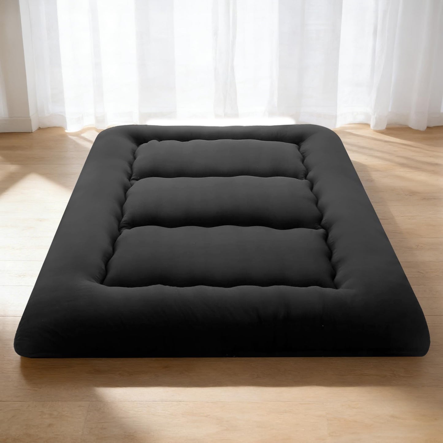 DUMOS Japanese Floor Mattress Queen Size, Futon Mattress Foldable with Removable Washable Cover, Portable Roll Up Tatami Mat for Small Bedroom, Couples, Family Movie Night and Home Use, Black