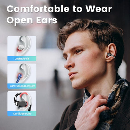 Piluyaa Clip-on Earbuds, Open Ear Earbuds with LCD Touchscreen Wireless Bluetooth 5.4, Lightweight M100 Open Ear Headphones with C-Shaped Bridge, Slim Hook,48H Battery, for Sports, Fitness (Pink)