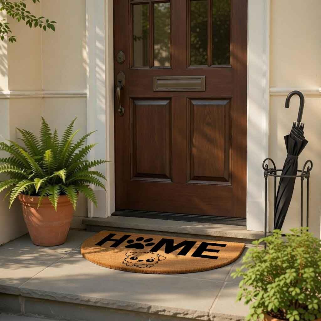 Funny Half Round Door Mat Half Circle Front Door Mat Entryway Outdoor Mat with Heavy Duty Anti-Slip Backing Front Porch Welcome Mats 29.5 x 17 inch (Home Cute Dog)