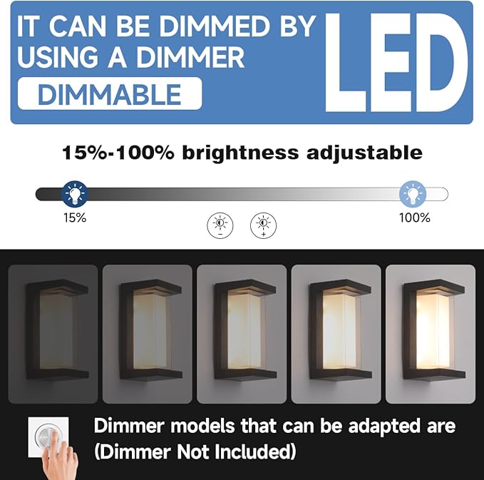 Outdoor Wall Light Fixtures,Exterior Waterproof Lanterns,15%-100% Dimmable,3CCT 3000K/4000K/6500K,2160LM Aluminum Outdoor Modern Wall Lights,10.23 Inch Matte Black Indoor Wall Sconce Art Lights 1 Pack