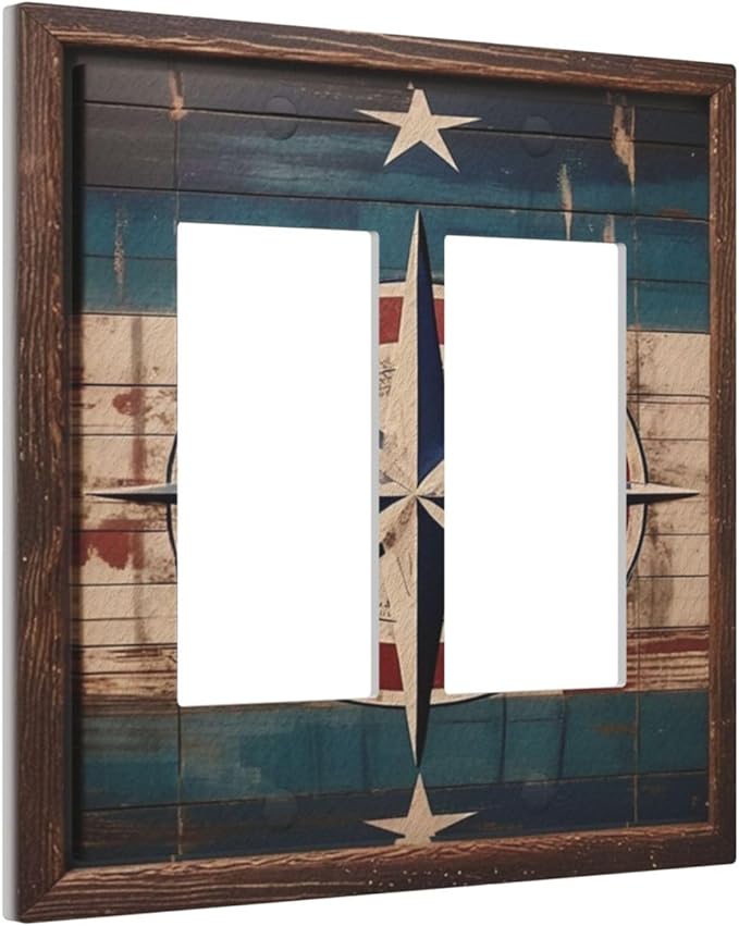 Decorative Art Light Switch Covers Nautical Rustic Star Emblem 2 Gang Dual Rocker Outlet Switch plate Faceplate GFCI for Home Decor