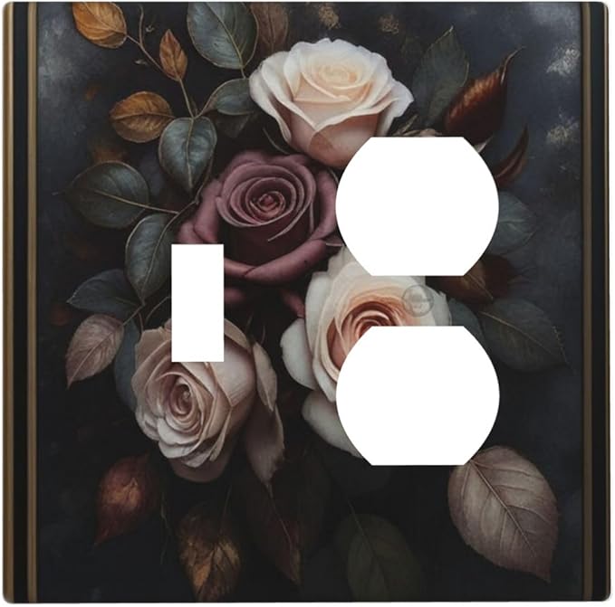 Decorative Art Light Switch Covers Elegant Rose Bouquet Art 2 Gang Single Toggle Duplex Combination Electrical Faceplate Switchplate Wall Plate for Home Decor