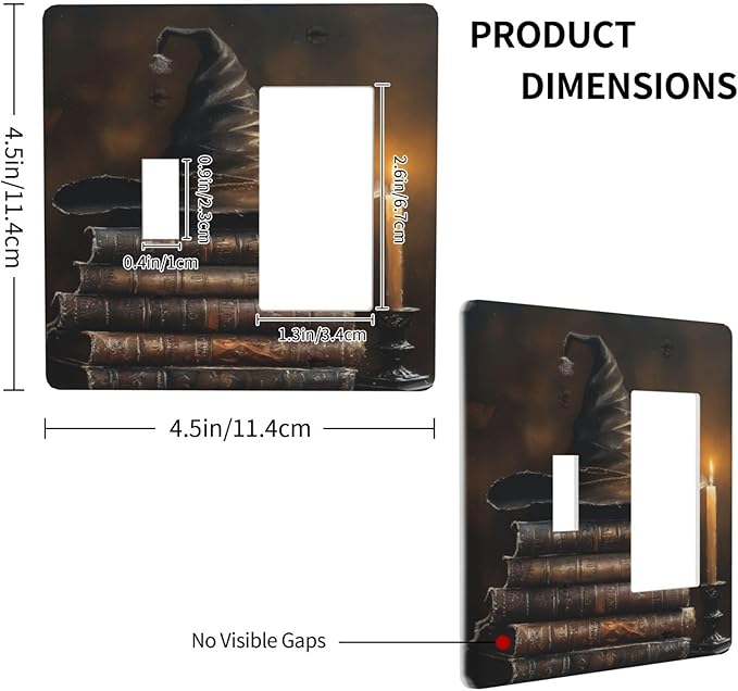 Decorative Art Light Switch Covers Wizard’s Hat & Spellbooks 2 Gang Single Toggle Rocker Combination Electrical Faceplate Switchplate Wall Plate for Home Decor