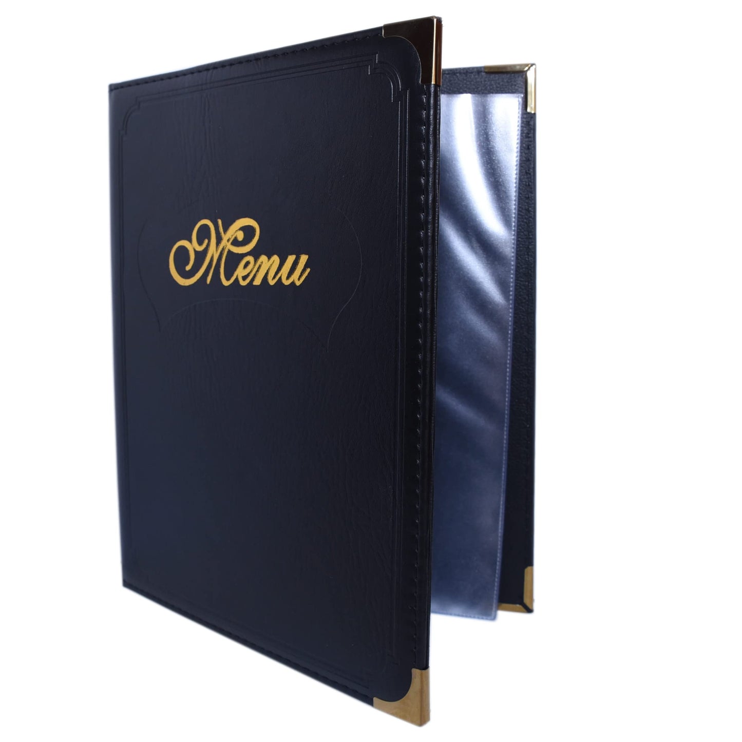 Menu Covers Premium Faux Leather - Menu Holder 8.5" x 11" with Transparent Sleeve - 7 Page 14 View for Restaurants, Bars, and Cafes (2-Pack)