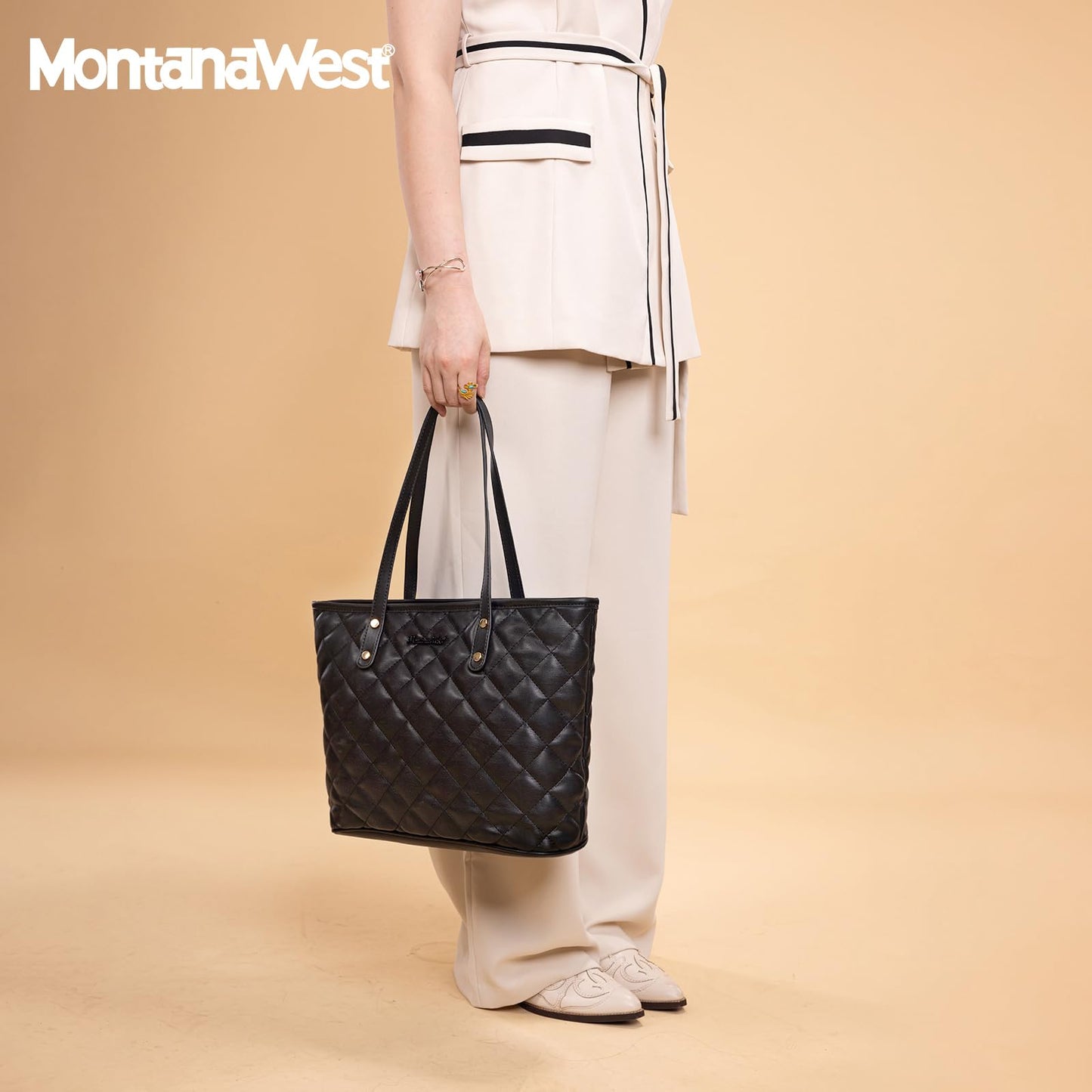 Montana West quilted black tote bag for women large tote purse for women shoulder bag womens handbags hobo purse with top zipper MWC-084BBK