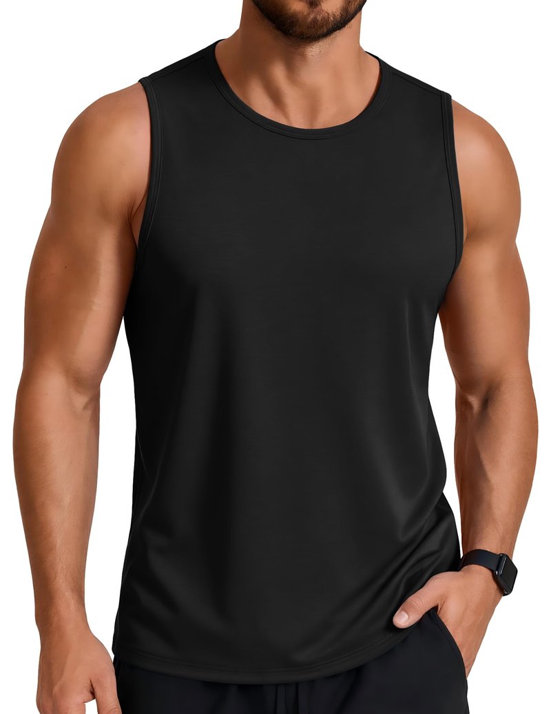 COOFANDY Men's Muscle Tank Tops Workout Gym Sleeveless Shirts for Men Quick Dry UPF 50+ Running Athletic Beach Swim T Shirt Black