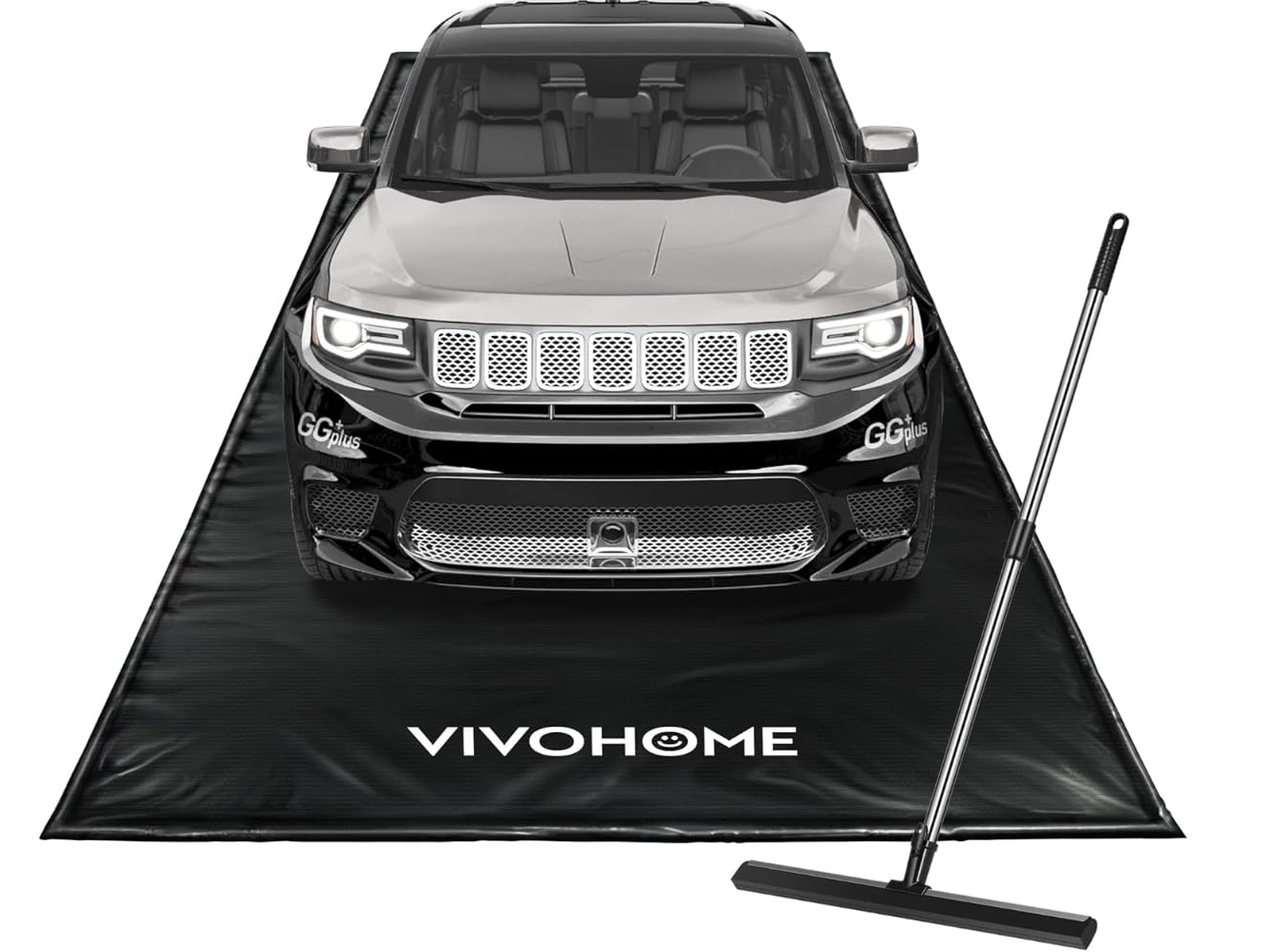 VIVOHOME Containment Mat (7'9" x 16') with Stay Put Corner, PVC Garage Floor Mats, Heavy Duty Garage Parking Mat with a Squeegee,Black