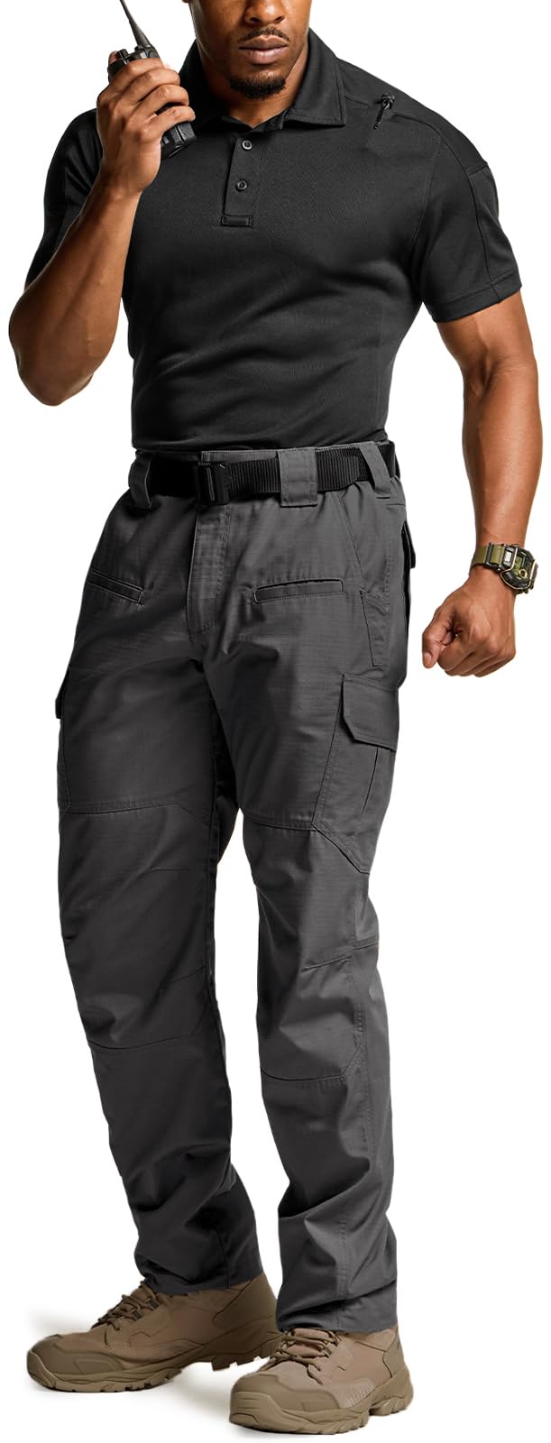 CQR Men's Tactical Pants, Water Resistant Ripstop Cargo Pants, Lightweight EDC Work Hiking Pants, Outdoor Apparel, Raider Charcoal, 38W x 34L