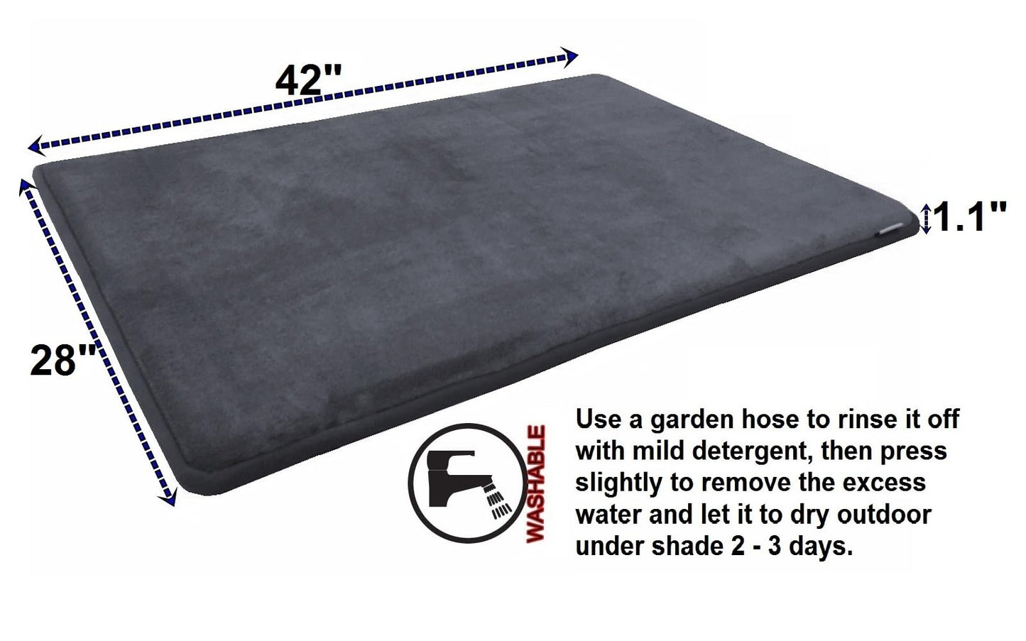 Thick Comfort Micro Plush Fleece Gray Luxurious Soft Memory Foam Waterproof Anti Slip Rug Pad Mat for Homes, Kitchen, Baths, bedrooms, Pets, Activities. (42"x28"x1.1")