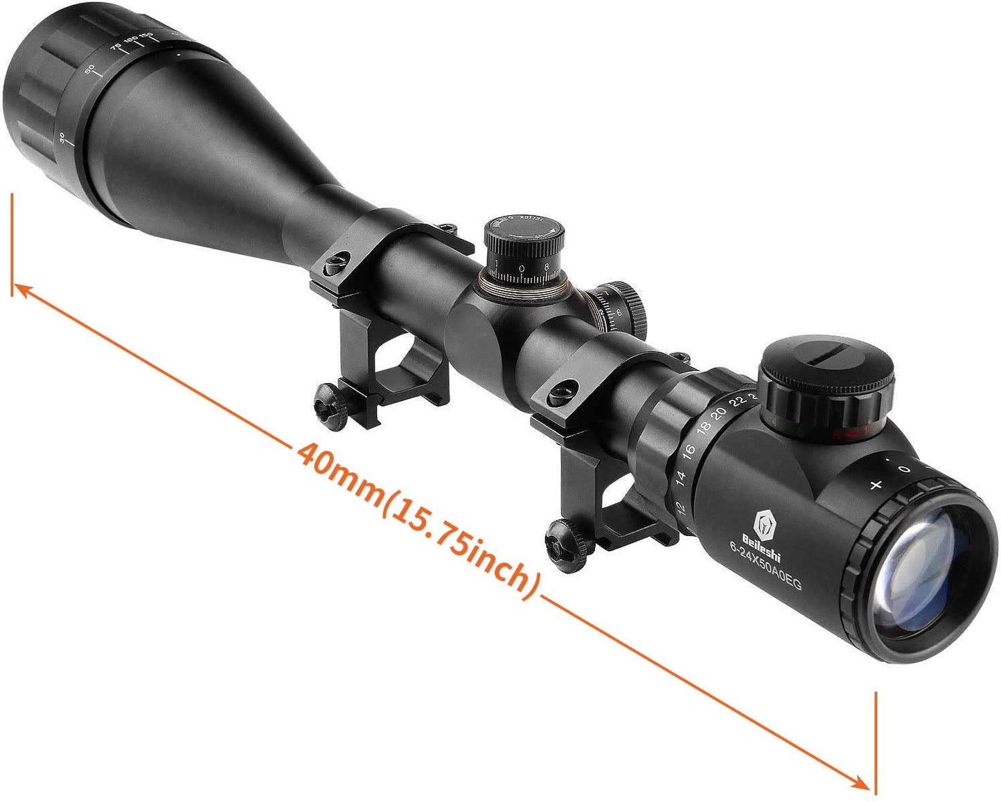 Beileshi 6-24X50 AOEG Optics Hunting Rifle Scope Red & Green Illuminated Crosshair Gun Scope with Flip Up Scope Covers