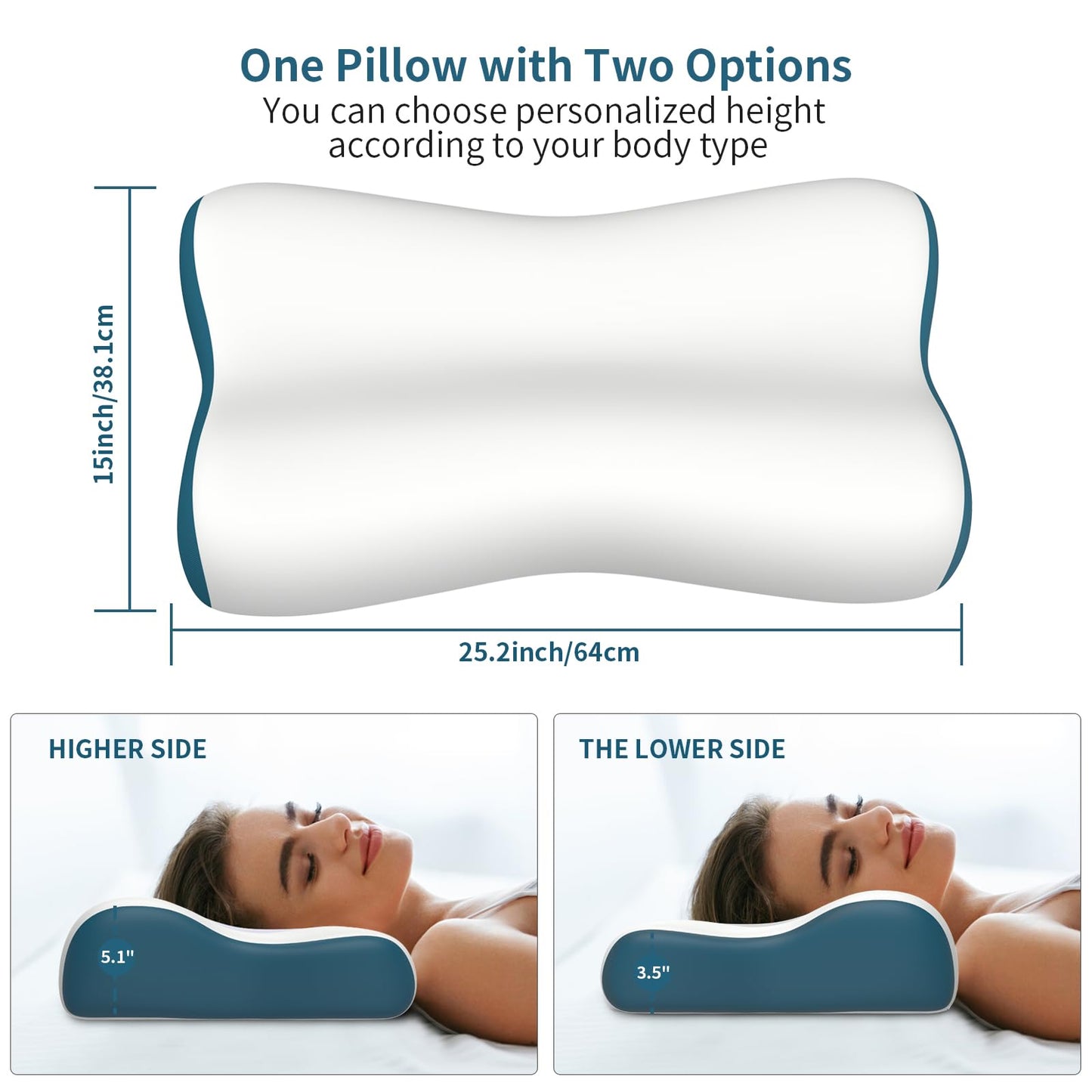 Cervical Neck Pillow for Pain Relief, Contour Memory Foam Pillows for Sleeping, Ergonomic Pillow Orthopedic Cooling Pillow Bed Pillow Neck Support for Side Back Stomach Sleepers