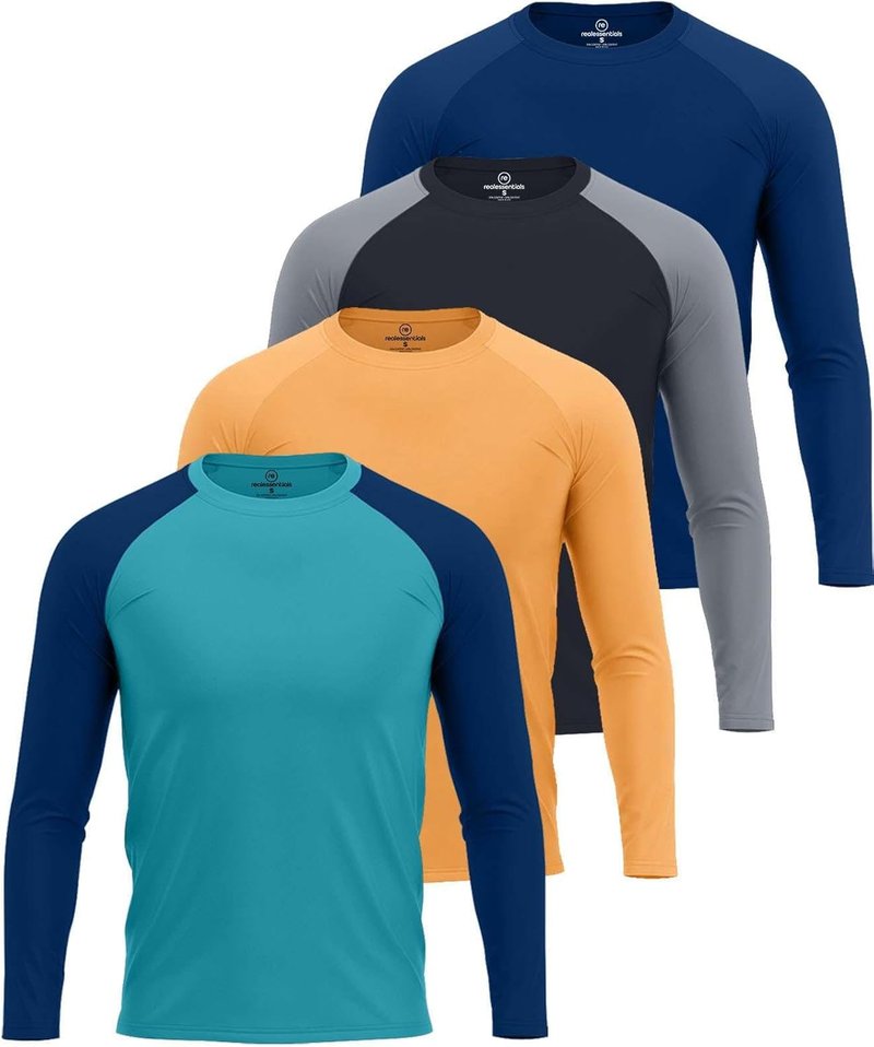 Real Essentials Men's Long Sleeve Rash Guard Shirt - UPF 50+ UV Sun Protection | Quick Dry, Big & Tall
