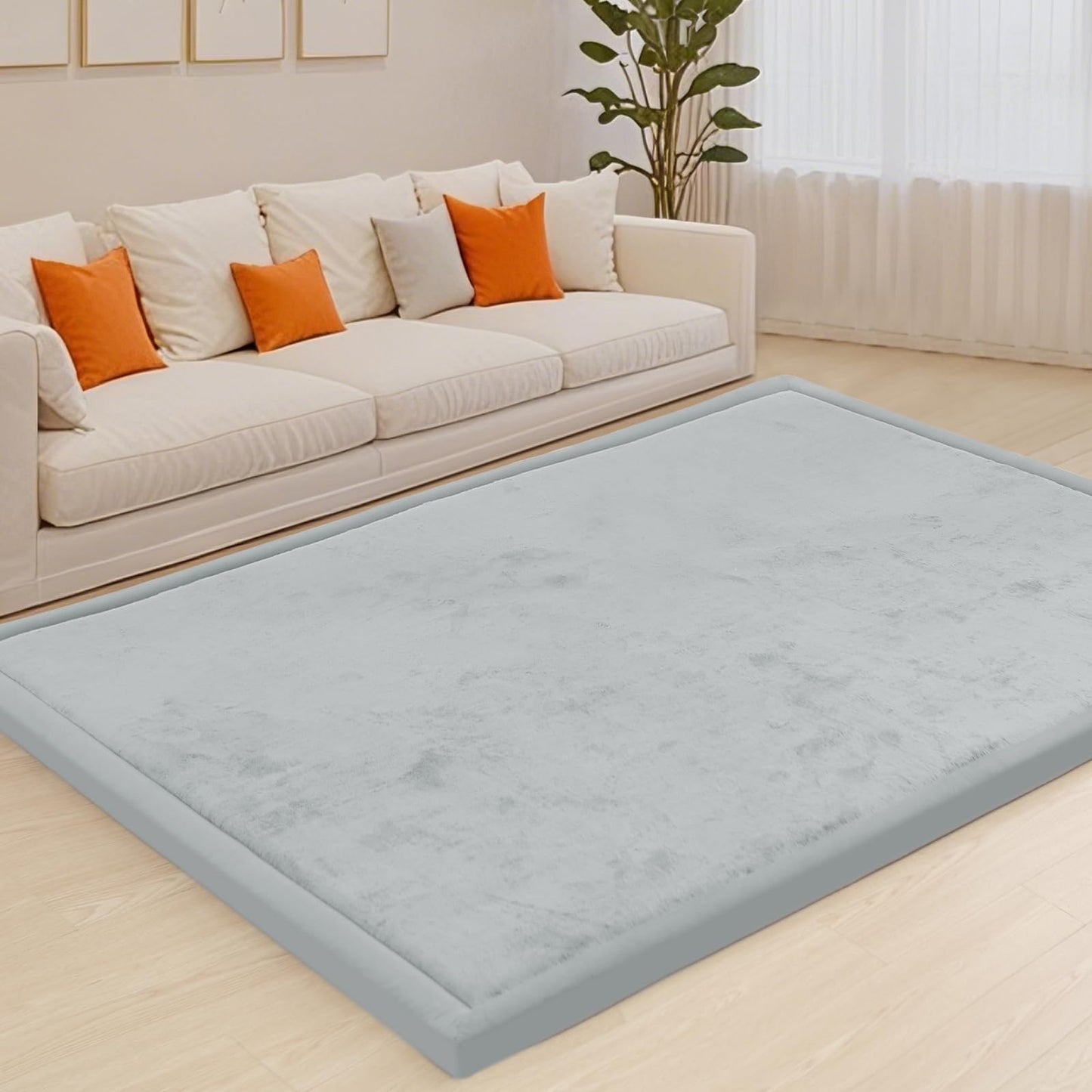 ACOMOPACK Baby Play Mat for Floor,1.3" Thick Memory Foam Area Rug for Living Room,Soft Velvet Crawling with Non-Slip Bottom for Kid,Toddler,59"×71" Tummy Time Nursery Rugs,Yoga（Light Grey）