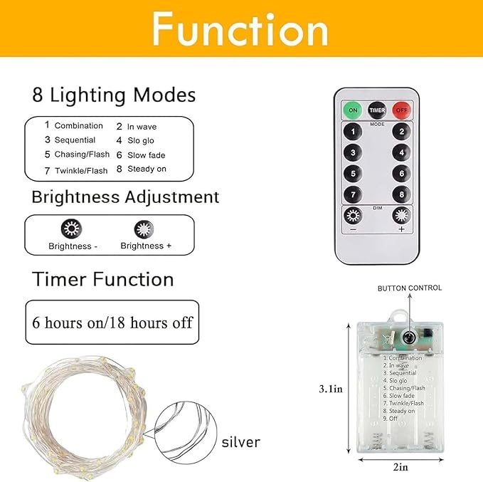 4 Pack Fairy Lights Battery Operated with Remote Control Timer, LED String Lights Outdoor Indoor Decorations, 8 Modes Twinkle Lights for Christmas Party Wedding Birthday Bedroom Décor (Warm White)