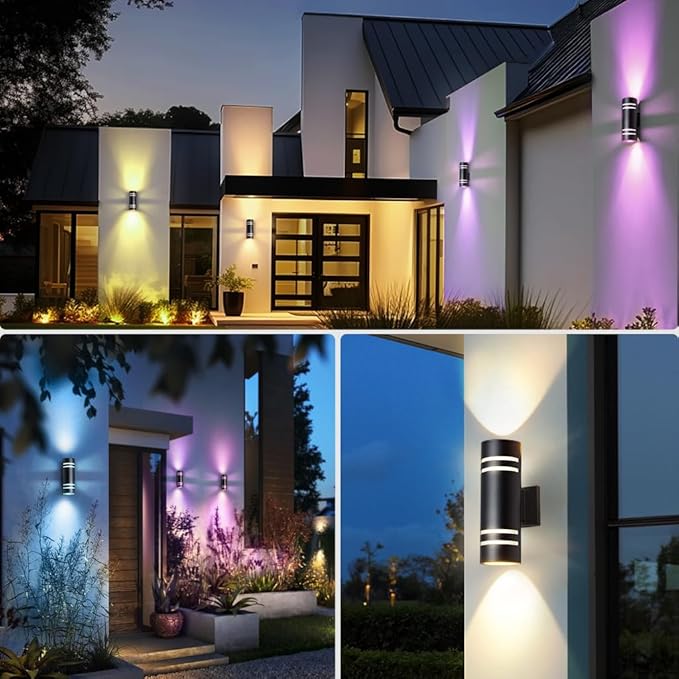 KIZON Smart Outdoor Wall Light, Modern RGBCW Sconce Color Changing, Dimmable Up and Down Lights Black Outdoor Light Fixture App Control with Remote Compatible with Alexa Google Assistant, ETL Listed