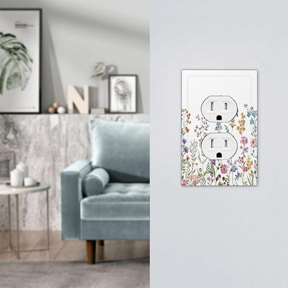 Rustic Wild Floral Vintage Watercolor Flower 1 Gang Duplex Receptacle Switch Wall Plate Decorative Switchplate Outlet Covers Electrical Plug Cover Faceplate for Bathroom Home Decor